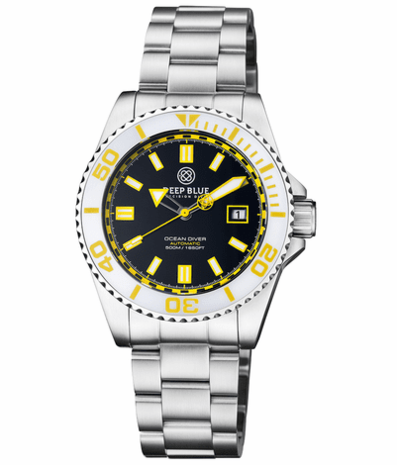 OCEAN DIVER COLLECTION WHITE/YELLOW CERAMIC BEZEL - BLACK/YELLOW DIAL STRAP