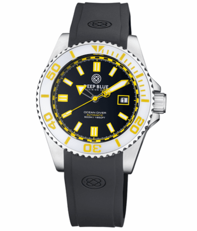 OCEAN DIVER COLLECTION WHITE/YELLOW CERAMIC BEZEL - BLACK/YELLOW DIAL STRAP