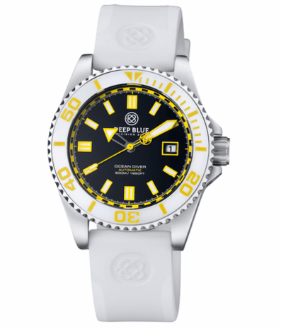 OCEAN DIVER COLLECTION WHITE/YELLOW CERAMIC BEZEL - BLACK/YELLOW DIAL STRAP