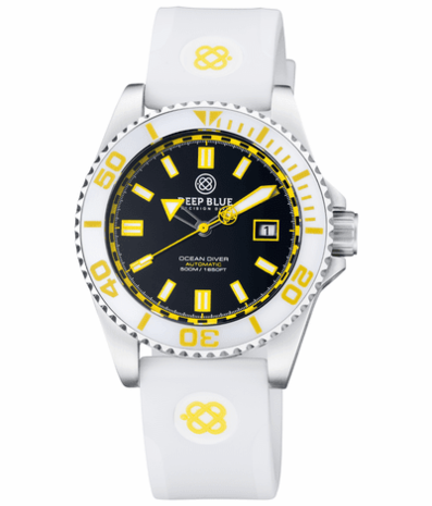 OCEAN DIVER COLLECTION WHITE/YELLOW CERAMIC BEZEL - BLACK/YELLOW DIAL STRAP