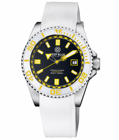 OCEAN DIVER COLLECTION WHITE/YELLOW CERAMIC BEZEL - BLACK/YELLOW DIAL STRAP