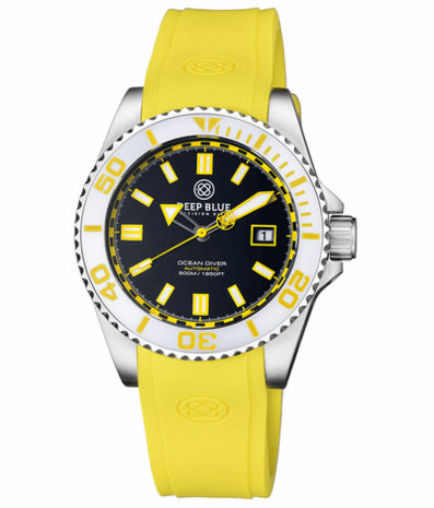 OCEAN DIVER COLLECTION WHITE/YELLOW CERAMIC BEZEL - BLACK/YELLOW DIAL STRAP
