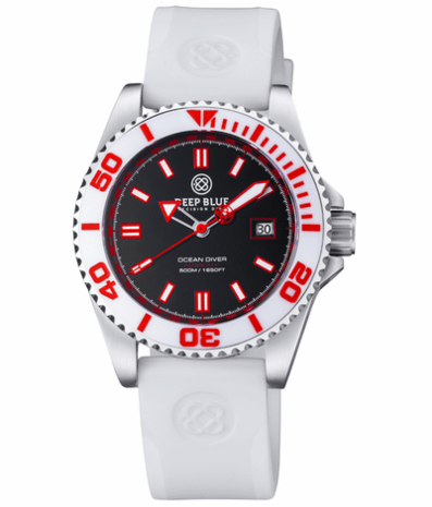 OCEAN DIVER COLLECTION WHITE/RED CERAMIC BEZEL - BLACK/RED DIAL BRACELET