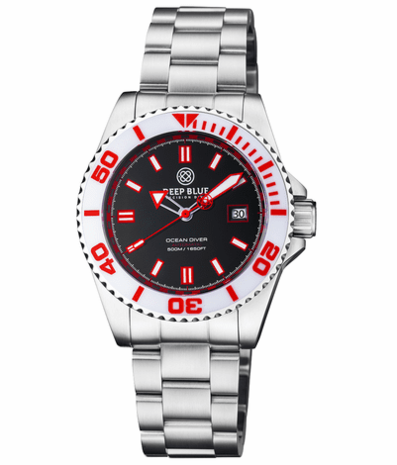 OCEAN DIVER COLLECTION WHITE/RED CERAMIC BEZEL - BLACK/RED DIAL BRACELET