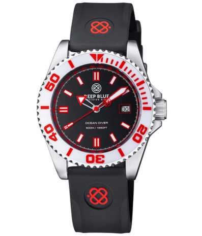 OCEAN DIVER COLLECTION WHITE/RED CERAMIC BEZEL - BLACK/RED DIAL BRACELET