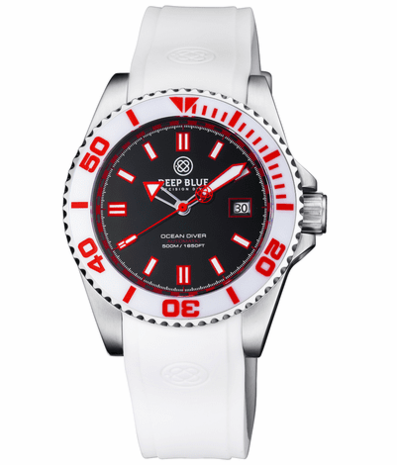 OCEAN DIVER COLLECTION WHITE/RED CERAMIC BEZEL - BLACK/RED DIAL BRACELET
