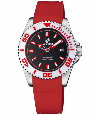 OCEAN DIVER COLLECTION WHITE/RED CERAMIC BEZEL - BLACK/RED DIAL BRACELET