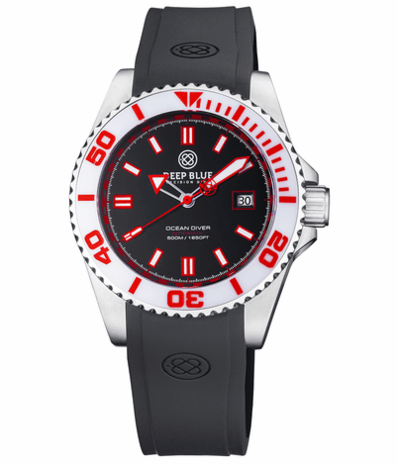 OCEAN DIVER COLLECTION WHITE/RED CERAMIC BEZEL - BLACK/RED DIAL BRACELET