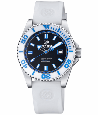 OCEAN DIVER COLLECTION WHITE/BLUE CERAMIC BEZEL - BLACK/BLUE DIAL STRAP