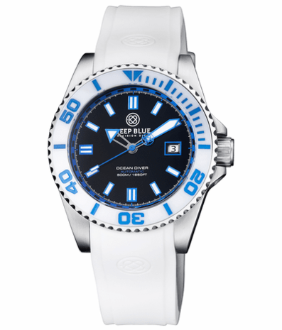 OCEAN DIVER COLLECTION WHITE/BLUE CERAMIC BEZEL - BLACK/BLUE DIAL STRAP