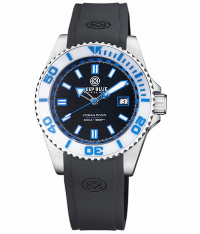 OCEAN DIVER COLLECTION WHITE/BLUE CERAMIC BEZEL - BLACK/BLUE DIAL STRAP