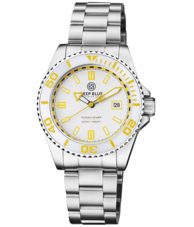 OCEAN DIVER COLLECTION WHITE/YELLOW CERAMIC BEZEL - WHITE/YELLOW DIAL BRACELET