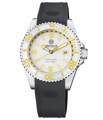 OCEAN DIVER COLLECTION WHITE/YELLOW CERAMIC BEZEL - WHITE/YELLOW DIAL BRACELET