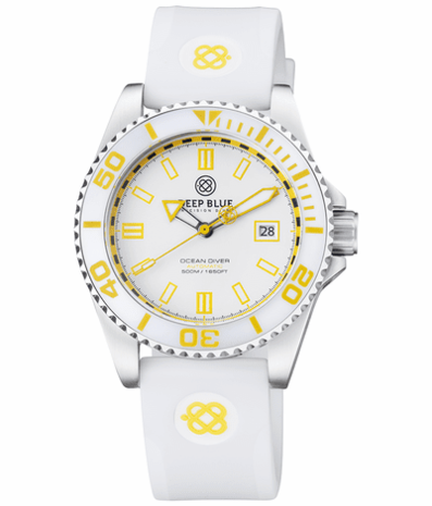 OCEAN DIVER COLLECTION WHITE/YELLOW CERAMIC BEZEL - WHITE/YELLOW DIAL BRACELET