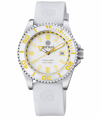 OCEAN DIVER COLLECTION WHITE/YELLOW CERAMIC BEZEL - WHITE/YELLOW DIAL BRACELET