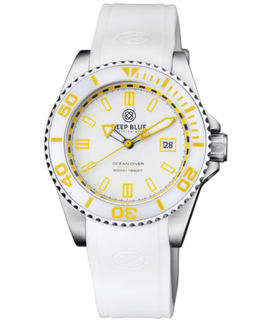 OCEAN DIVER COLLECTION WHITE/YELLOW CERAMIC BEZEL - WHITE/YELLOW DIAL BRACELET