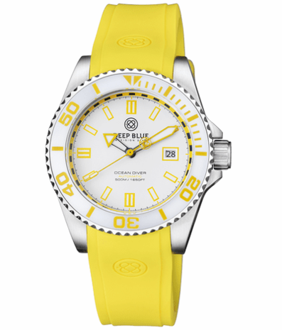 OCEAN DIVER COLLECTION WHITE/YELLOW CERAMIC BEZEL - WHITE/YELLOW DIAL BRACELET