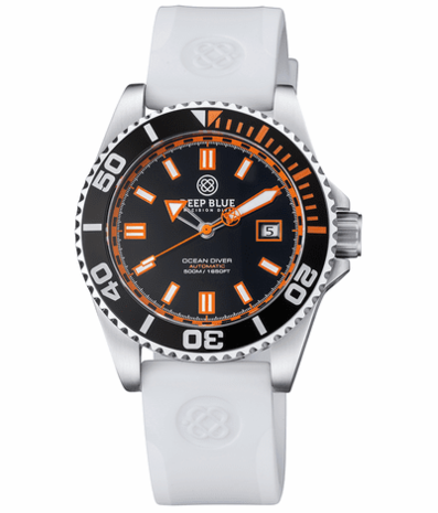 OCEAN DIVER COLLECTION WHITE/BLUE CERAMIC BEZEL - BLACK/BLUE DIAL BRACELET