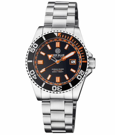 OCEAN DIVER COLLECTION WHITE/BLUE CERAMIC BEZEL - BLACK/BLUE DIAL BRACELET