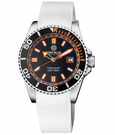 OCEAN DIVER COLLECTION WHITE/BLUE CERAMIC BEZEL - BLACK/BLUE DIAL BRACELET