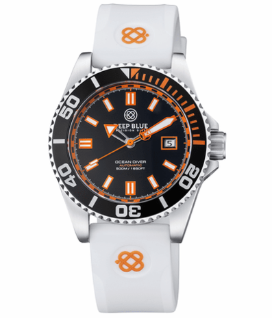OCEAN DIVER COLLECTION WHITE/BLUE CERAMIC BEZEL - BLACK/BLUE DIAL BRACELET