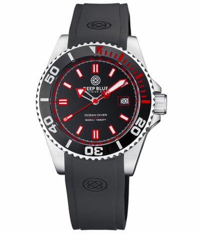 OCEAN DIVER COLLECTION BLACK/RED CERAMIC BEZEL - BLACK/RED DIAL STRAP