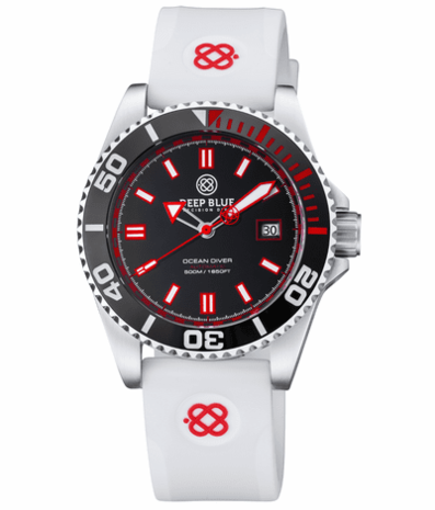OCEAN DIVER COLLECTION WHITE/BLUE CERAMIC BEZEL - BLACK/BLUE DIAL BRACELET