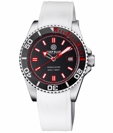 OCEAN DIVER COLLECTION WHITE/BLUE CERAMIC BEZEL - BLACK/BLUE DIAL BRACELET