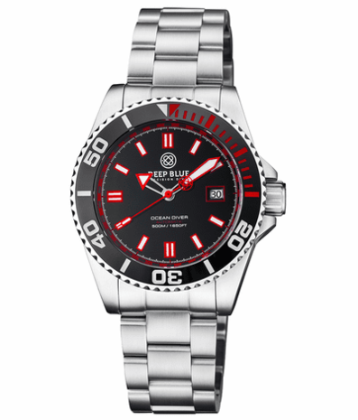 OCEAN DIVER COLLECTION BLACK/RED CERAMIC BEZEL - BLACK/RED DIAL STRAP