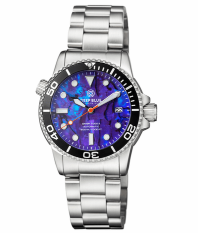 DIVER 1000 II 40MM AUTOMATIC DIVER BLACK CERAMIC BEZEL PURPLE ABALONE DIAL