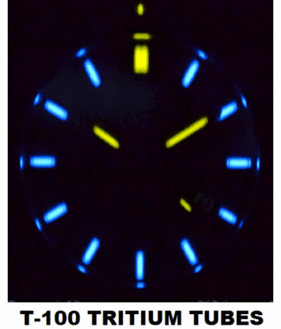DAYNIGHT DIVER PC TRITIUM AUTOMATIC WATCH BLACK WHITE BEZEL - BLACK DIAL GREEN/ORANGE TUBES STRAP