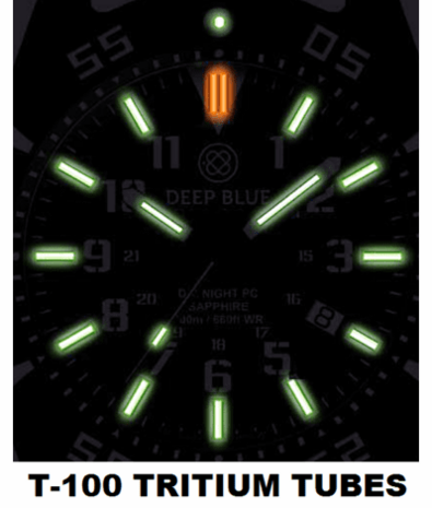 DAYNIGHT DIVER PC TRITIUM AUTOMATIC WATCH STEALTH BEZEL - BLACK STEALTH DIAL GREEN/ORANGE TUBES STRAP