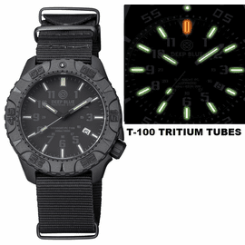 DAYNIGHT DIVER PC TRITIUM AUTOMATIC WATCH STEALTH BEZEL - BLACK STEALTH DIAL GREEN/ORANGE TUBES STRAP