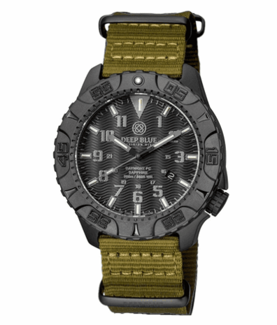 DAYNIGHT DIVER PC TRITIUM AUTOMATIC WATCH STEALTH BEZEL - BLACK STEALTH DIAL BLUE/YELLOW TUBES STRAP