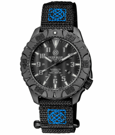 DAYNIGHT DIVER PC TRITIUM AUTOMATIC WATCH STEALTH BEZEL - BLACK STEALTH DIAL BLUE/YELLOW TUBES STRAP