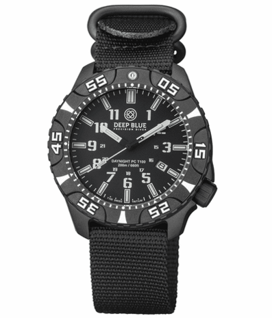 DAYNIGHT DIVER PC TRITIUM AUTOMATIC WATCH BLACK WHITE BEZEL - BLACK DIAL GREEN/ORANGE TUBES STRAP