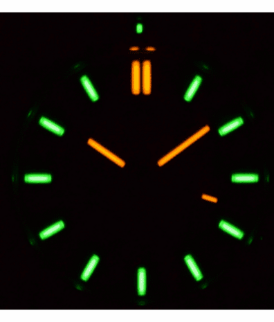 DAYNIGHT STEALTH OPS CARBON CASE DARK BLUE DIAL GREEN/ORANGE FLAT TRITIUM TUBES AUTOMATIC WATCH SCREW DOWN CROWN