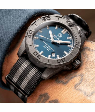 DAYNIGHT STEALTH OPS CARBON CASE DARK BLUE DIAL – BLUE /YELLOW TRITIUM TUBES AUTOMATIC WATCH SCREW DOWN CROWN