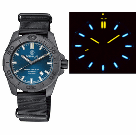 DAYNIGHT STEALTH OPS CARBON CASE DARK BLUE DIAL – BLUE /YELLOW TRITIUM TUBES AUTOMATIC WATCH SCREW DOWN CROWN