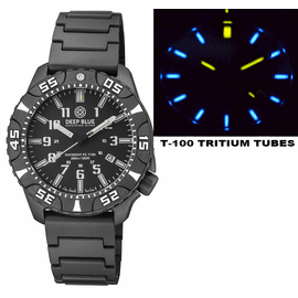DAYNIGHT DIVER PC TRITIUM AUTOMATIC WATCH BLACK WHITE BEZEL - BLACK DIAL GREEN/ORANGE TUBES STRAP