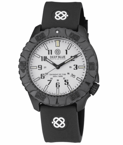 DAYNIGHT DIVER PC TRITIUM AUTOMATIC WATCH- STEALTH BEZEL - WHITE DIAL MULTI COLOR TRITIUM TUBES – STRAP