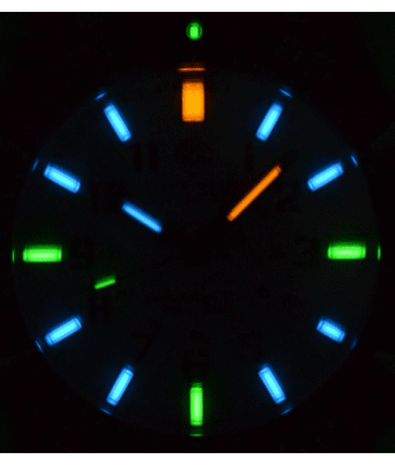 DAYNIGHT DIVER PC TRITIUM AUTOMATIC WATCH- STEALTH BEZEL - WHITE DIAL MULTI COLOR TRITIUM TUBES &ndash; STRAP