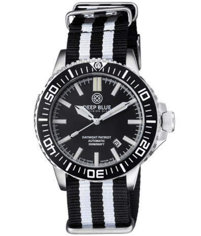 DAYNIGHT PATRIOT BLACK CERAMIC BEZEL - BLACK DIAL &ndash; 7 COLOR TRITIUM TUBES STRAP