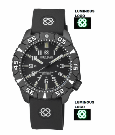 DAYNIGHT DIVER PC TRITIUM AUTOMATIC WATCH- BLACK/WHITE BEZEL - BLACK/WHITE DIAL 7 COLOR TRITIUM TUBES - STRAP