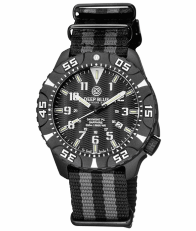 DAYNIGHT DIVER PC TRITIUM AUTOMATIC WATCH- BLACK/WHITE BEZEL - BLACK/WHITE DIAL 7 COLOR TRITIUM TUBES - STRAP