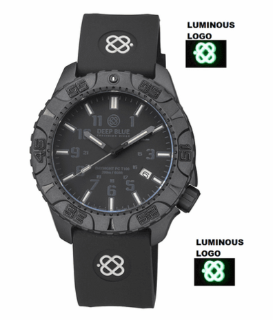 DAYNIGHT DIVER PC TRITIUM AUTOMATIC WATCH- STEALTH BEZEL - STEALTH DIAL 7 COLOR TRITIUM TUBES &ndash; STRAP