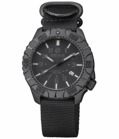 DAYNIGHT DIVER PC TRITIUM AUTOMATIC WATCH- BLACK/WHITE BEZEL - BLACK/WHITE DIAL 7 COLOR TRITIUM TUBES - STRAP