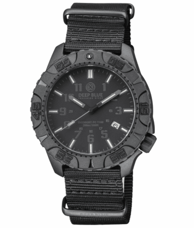 DAYNIGHT DIVER PC TRITIUM AUTOMATIC WATCH- BLACK/WHITE BEZEL - BLACK/WHITE DIAL 7 COLOR TRITIUM TUBES - STRAP