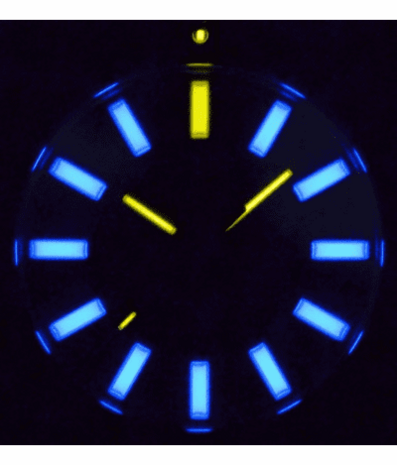 DAYNIGHT STEALTH OPS CARBON CASE BLACK DIAL BLUE /YELLOW FLAT TRITIUM TUBES AUTOMATIC WATCH SCREW DOWN CROWN