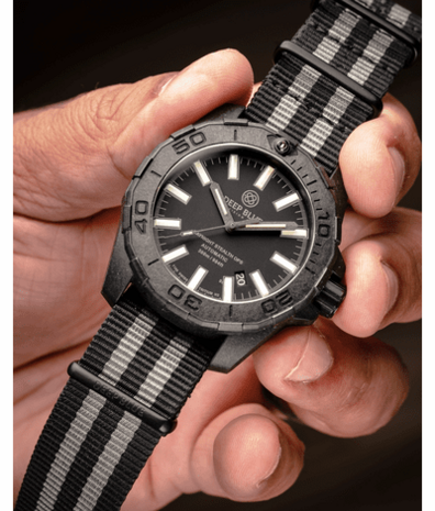 DAYNIGHT DIVER PC TRITIUM AUTOMATIC WATCH- BLACK/WHITE BEZEL - BLACK/WHITE DIAL 7 COLOR TRITIUM TUBES - STRAP